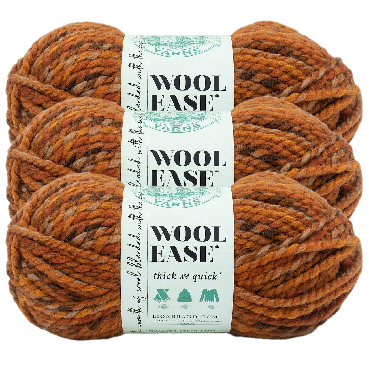 3 Pack Lion Brand® Wool-Ease® Thick & Quick® Prints & Stripes Yarn